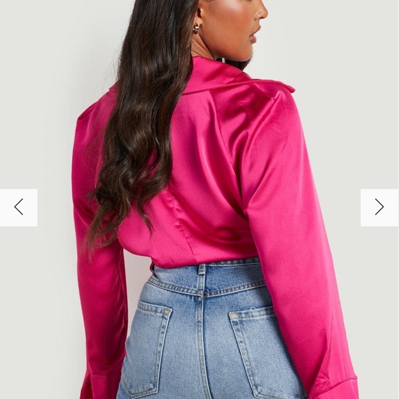 PLUS SATIN BUTTON SIDE CROP BLOUSE - Picture 2 of 5